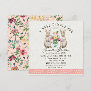 Invitation Baby shower Carré  de filles de lapin à conte de f