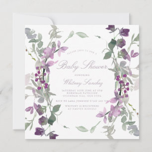 Invitation Baby shower Carré Fleur sauvage Purple & Lilac
