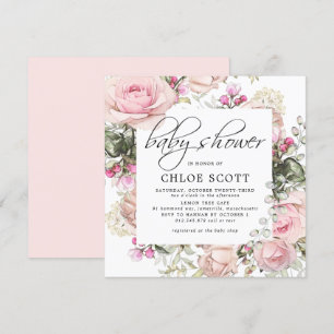 Invitation Baby shower Carré rose pâle