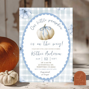 Invitation Baby Shower Carreau Bleu Fantaisiste Citrouille