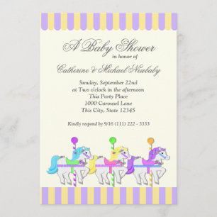 Invitation Baby shower carrousel Or pourpre