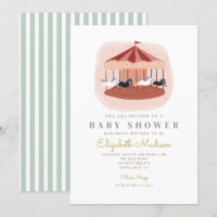 Invitation Baby shower carrousel rose aquarelle