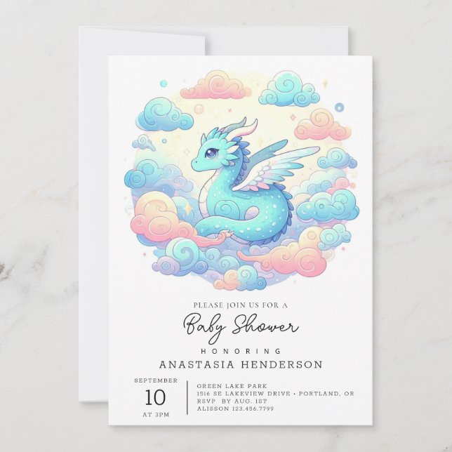 Invitation Baby shower Cartoon Dragon (Devant)