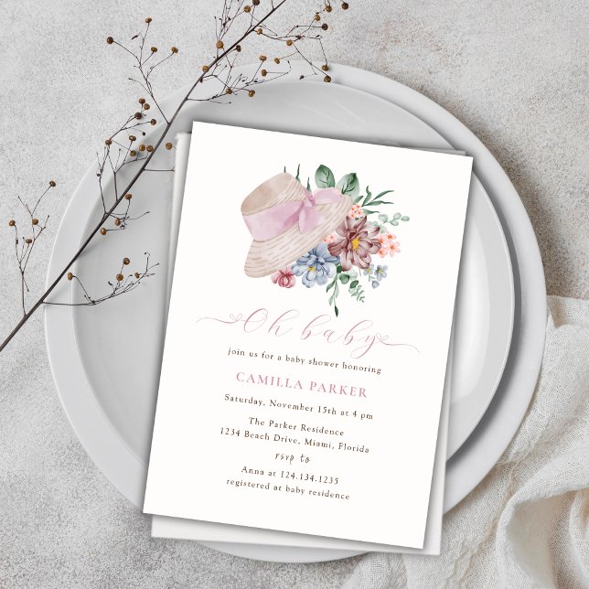 Invitation Baby shower Casquette de jardin fleur été printemp (Spring Summer Flower Garden Hat Baby Shower Invitation)