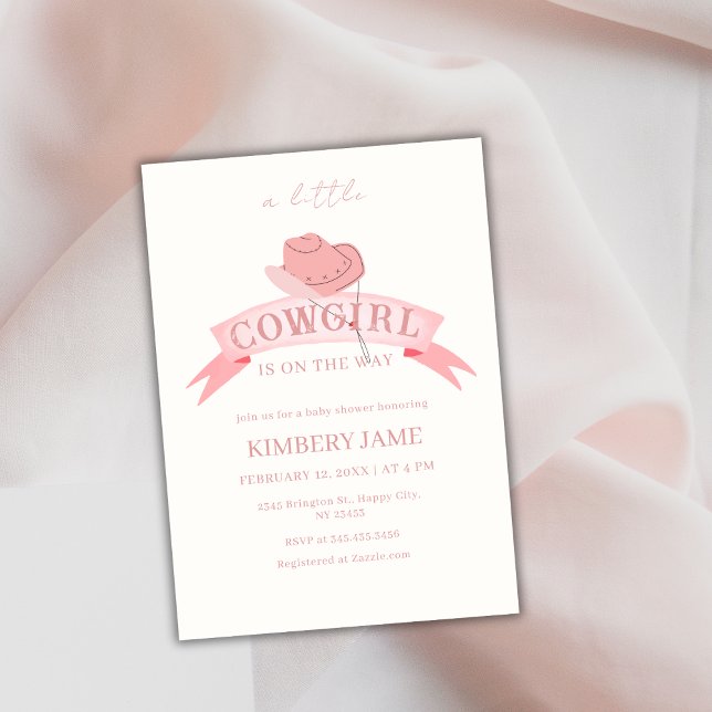 Invitation Baby shower Casquette de la fille de Boho rose sau (Pink Boho Wild West Cowgirl Hat Baby Shower Invitation)