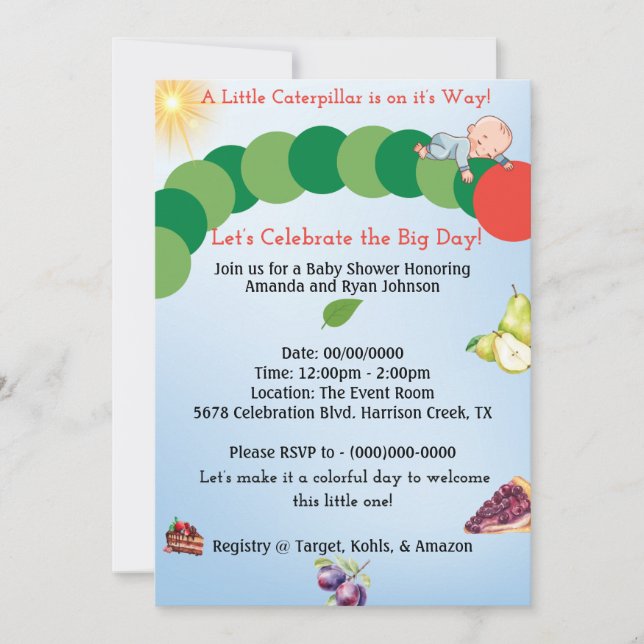 Invitation Baby shower Caterpillar (Devant)