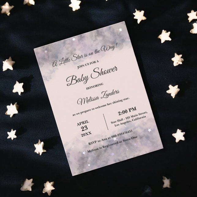 Invitation Baby shower céleste Aquarelle rose Bébé Fille (Créateur téléchargé)