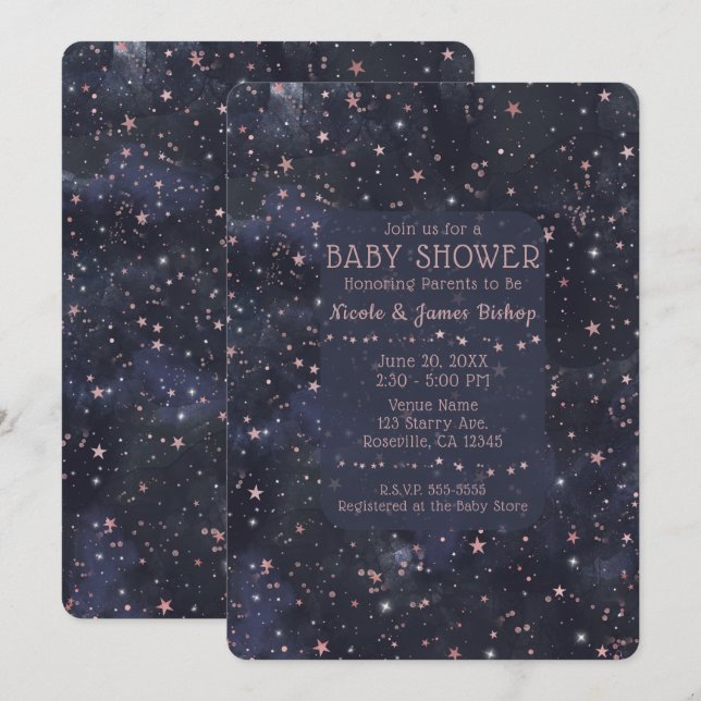 Invitation Baby shower céleste bleu et rose étoile (Devant / Derrière)