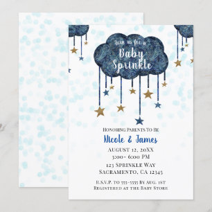 Invitation Baby Shower Céleste Bleu Or Étoiles
