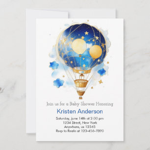Invitation Baby shower céleste Blue Hot Air Balloon Boy