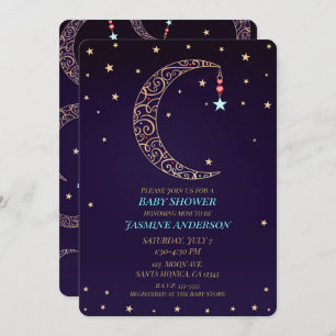 Invitation Baby shower céleste de la lune d'or violet