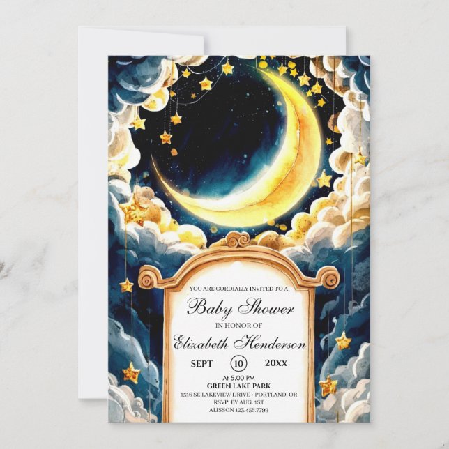 Invitation Baby shower céleste de Stars Moon (Devant)