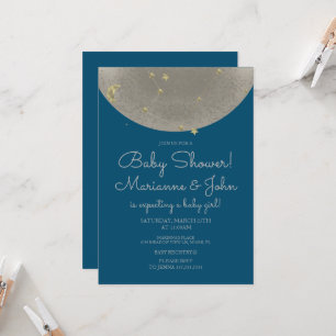 Invitation Baby Shower Céleste Lune Étoiles Faux Or