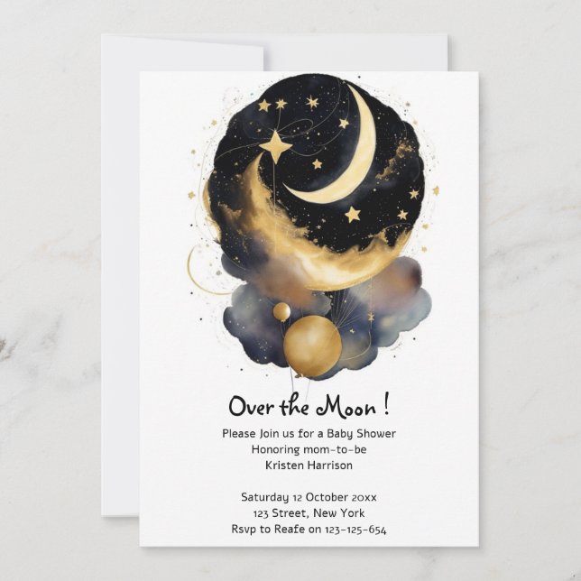 Invitation Baby shower céleste magique Lune Étoiles Thème (Devant)