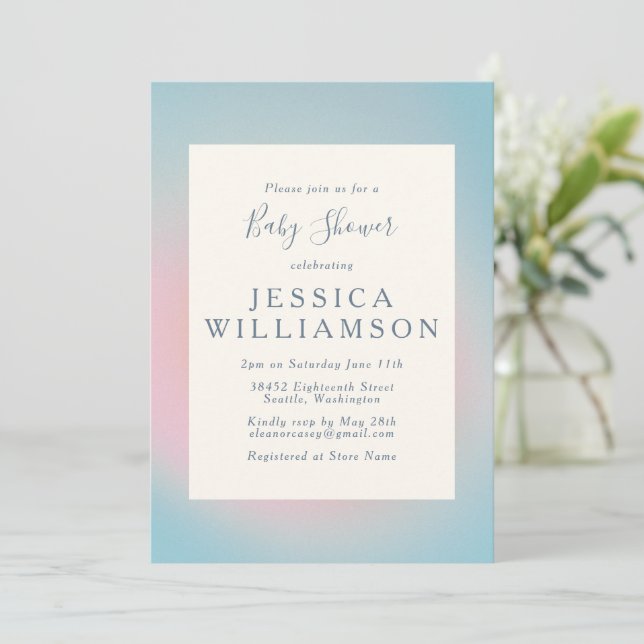 Invitation Baby shower céleste Pastel bleu rose dégradé (Debout devant)