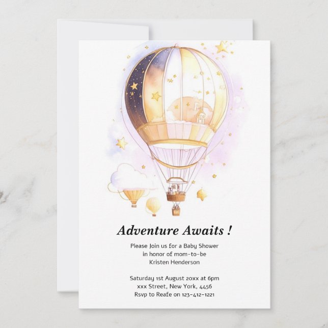 Invitation Baby shower Celestial Dreamland Hot Air Balloon (Devant)