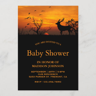 Invitation Baby Shower Cerf Coucher de Soleil en Forêt