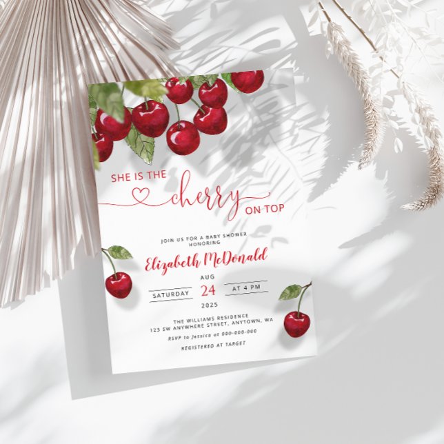 Invitation Baby shower cerise | Berry Sweet Baby (Créateur téléchargé)