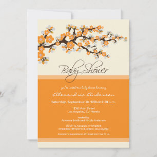 Invitation Baby shower cerise en fleurs (orange)