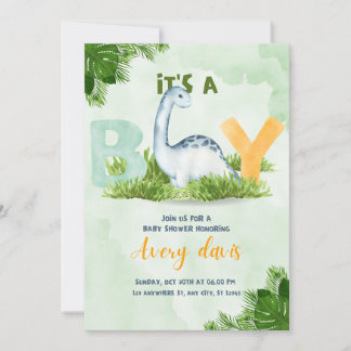 invitation baby shower, c'est aboy, dinosaure mign