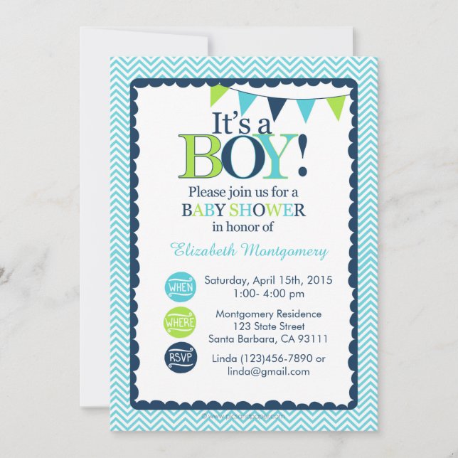 Invitation baby shower C'est un garçon ! Aqua, Gre (Devant)