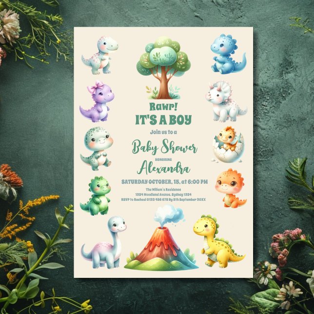 Invitation Baby shower "C'est un garçon" de Cute Dinosaur (Créateur téléchargé)
