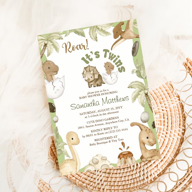Invitation Baby shower "C'est un jumeau" de Cute Dinosaur (Créateur téléchargé)