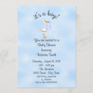 Invitation Baby shower c'est une cigogne de bébé de garçon