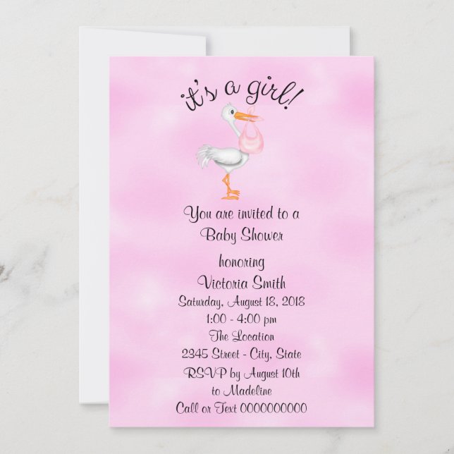 Invitation Baby shower C'est une petite fille Bébé Girl Stork (Devant)