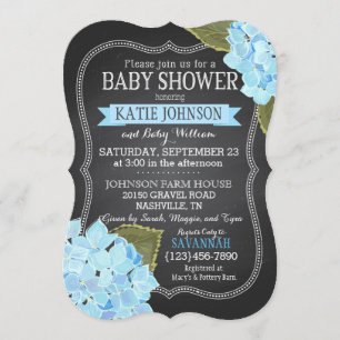 Invitation Baby shower Chalkboard Blue Hydrangeas