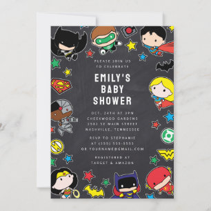 Invitation Baby shower Chalkboard de la ligue de justice de C