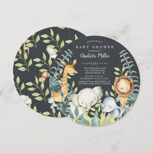 Invitation Baby shower Chalkboard Jungle Animaux (Devant / Derrière)