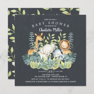 Invitation Baby shower Chalkboard Jungle Animaux