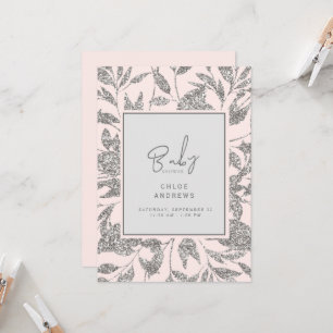 Invitation Baby shower Champagne Rose et Silver Glam