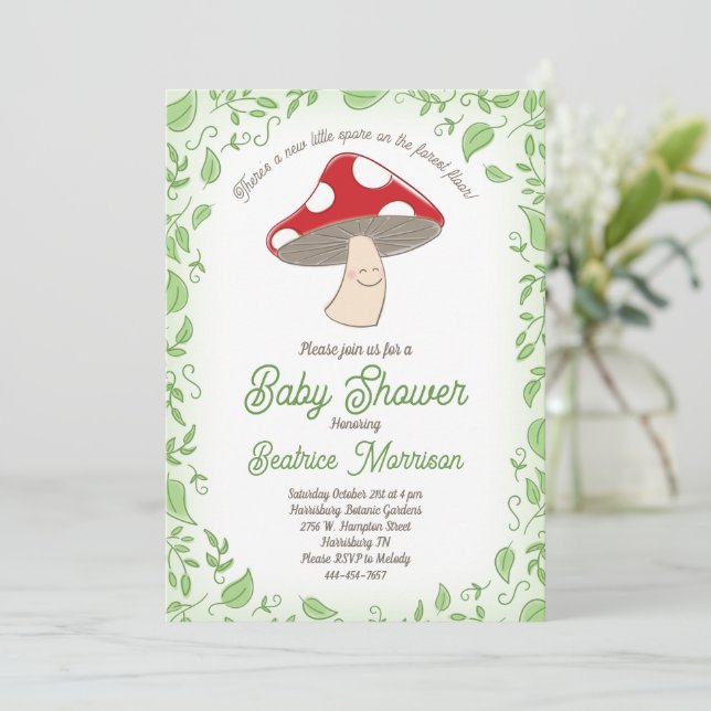 Invitation Baby shower champignon (Debout devant)