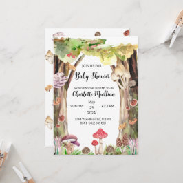 Invitation baby shower champignon forêt boisée fantaisiste