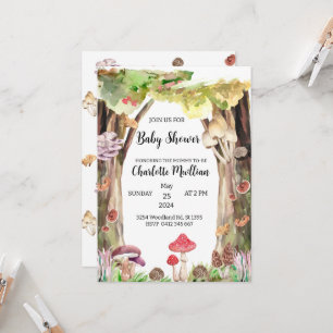 Invitation baby shower champignon forêt boisée fantaisiste