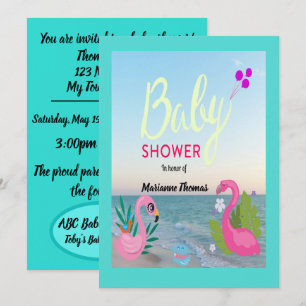 Invitation Baby Shower Charmant avec des Flamants Roses Côtie