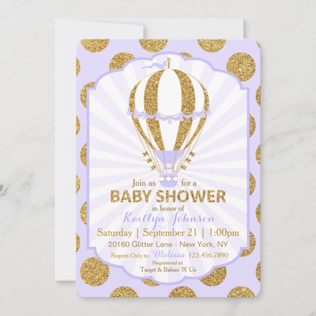 Invitation Baby shower chaud de ballon à air de lavande (Devant)