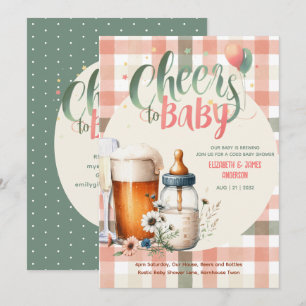 Invitation Baby shower Cheers Bouteilles Bières Peach Sage CO