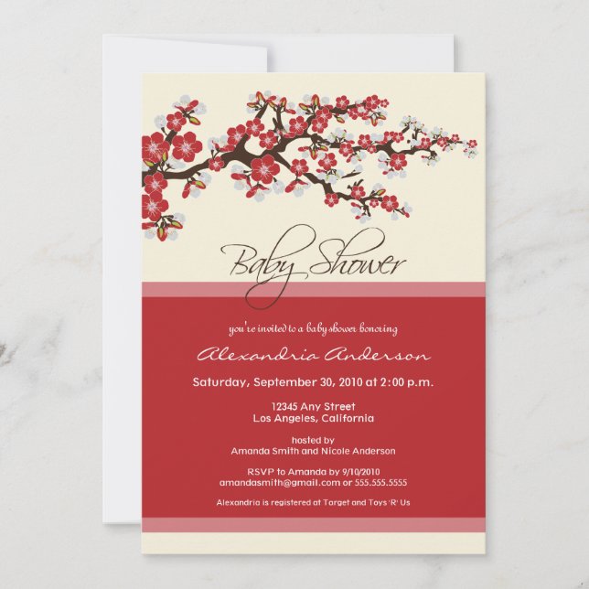 Invitation Baby shower Cherry Blossom (rouge) (Devant)