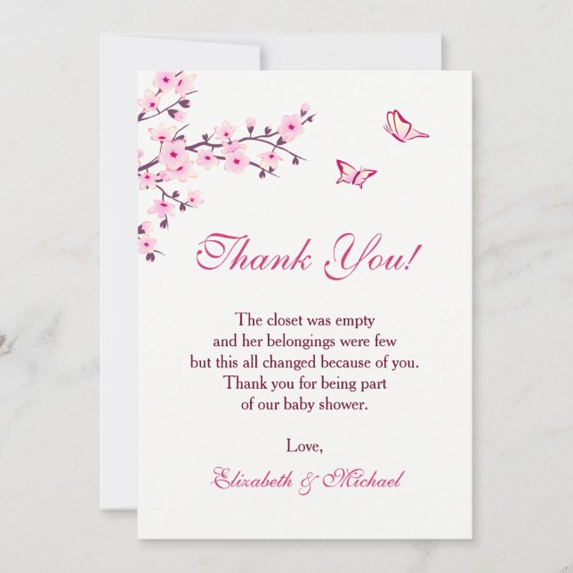 Invitation Baby shower Cherry Blossom Téléchargeable Merci (Devant)
