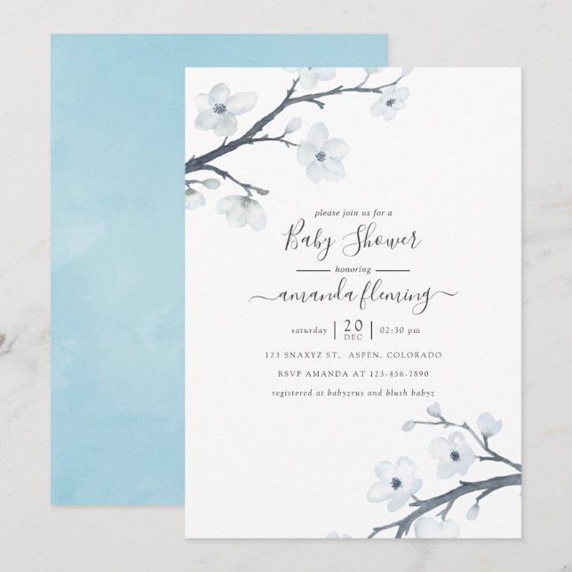 Invitation Baby shower Cherry Blossoms (Devant / Derrière)