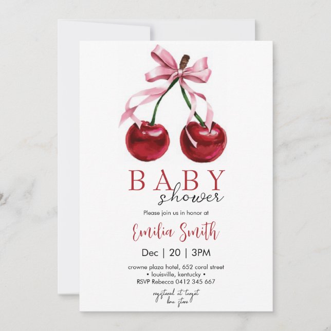 Invitation Baby shower Cherry Coquette (Devant)