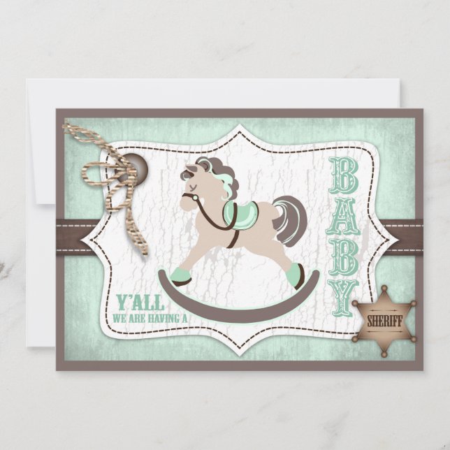 Invitation Baby shower Cheval-Roche Cowboy (Devant)