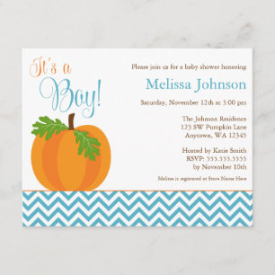 Invitation Baby shower Chevron Citrouille Fall Boy