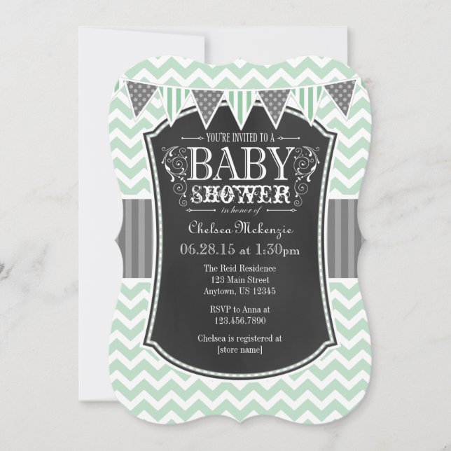 Invitation Baby shower Chevron de tableau vert de  (Devant)
