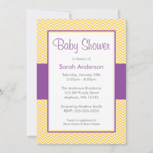 Invitation Baby shower Chevron jaune et violet
