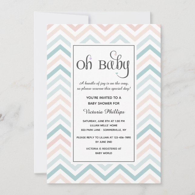Invitation Baby shower Chevron Pastel (Devant)