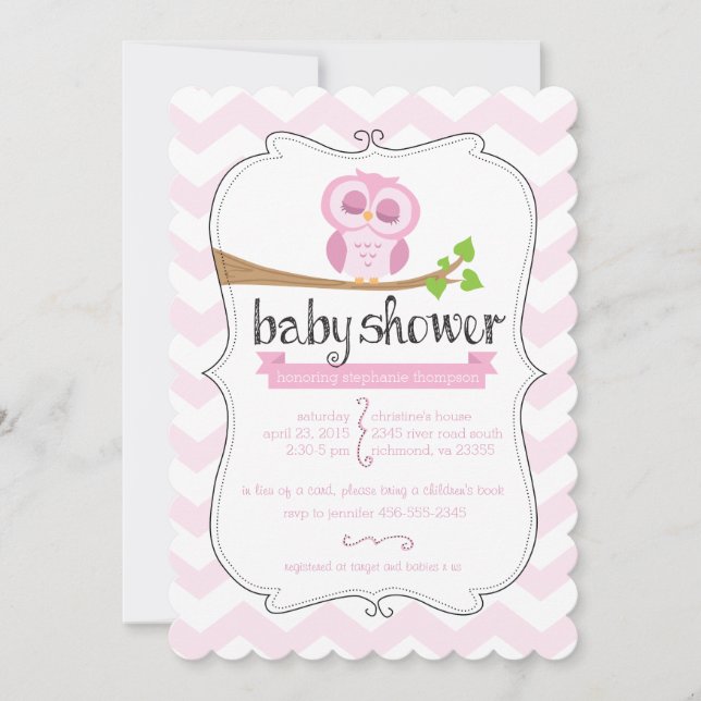 Invitation Baby shower Chevron Rose (Devant)